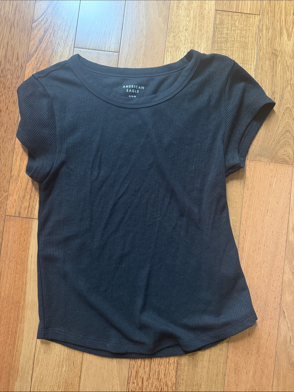 American Eagle Outfitters Black Ribbed Short Sleeve Tee
